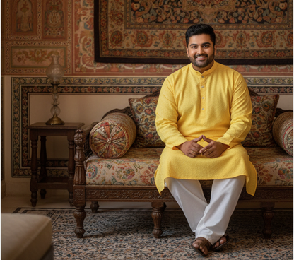 KPD4024 Yellow Chikankari Plus Size Kurta Pyjama