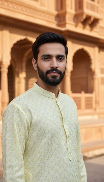 KPD6164 Lemon Jacquard Weave Kurta Pyjama Set with Metallic Shine