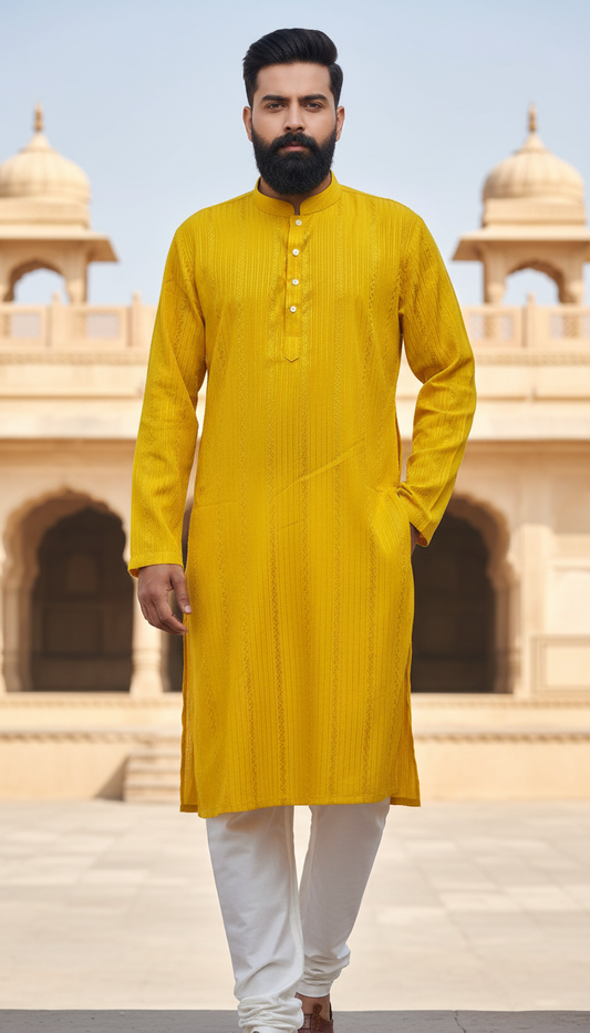 KPD6159 Yellow Cotton Kurta Pyjama Set
